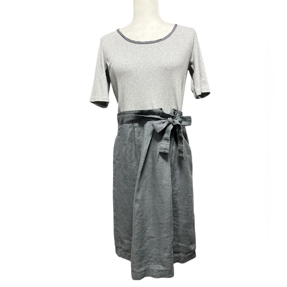 ROSSO35 Tie Waist Ribbed Top Linen Skirt Dress